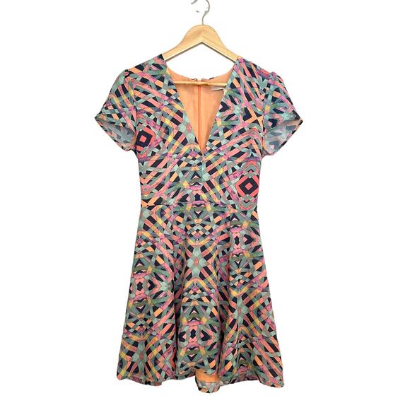 Lovers + Friends Revolve Women's Geometric 80s Fit and Flare Plunge Dress Size S - Picture 1 of 7